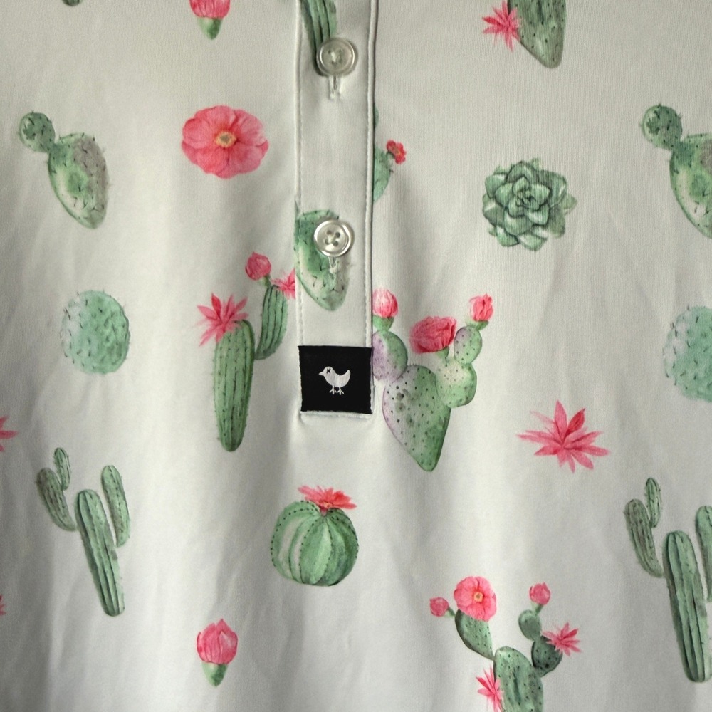 Bad Birdie Mens Cactus Print UV Performance Golf Polo, Green Pink, XL - Picture 10 of 14